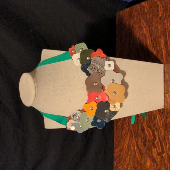 Hand Crafted Jewelry - NEW! Handmade Genuine Leather Flower Bib Statement Necklace 065 🔥HP 1-12-25🔥